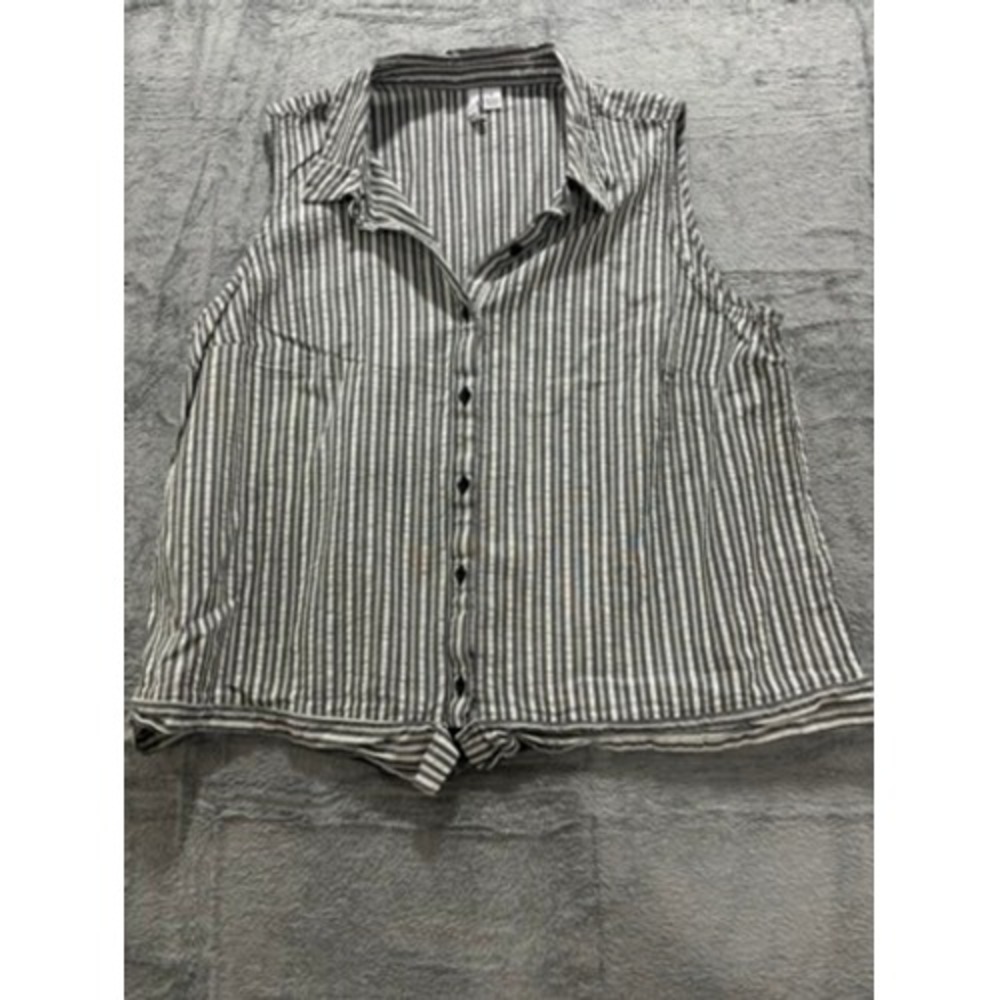 Elle Sleeveless Button Down Shirt Womens XL Striped Cotton Casual Top